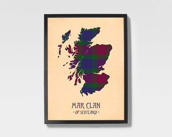 Clan Mar Tartan Druck | Kastanienbraune Schottische Landkarte, Kunst
