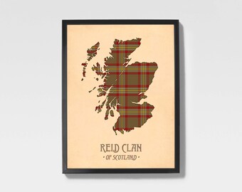 Clan Reid Tartan Print | Brown & Maroon Scottish Map Art - Etsy