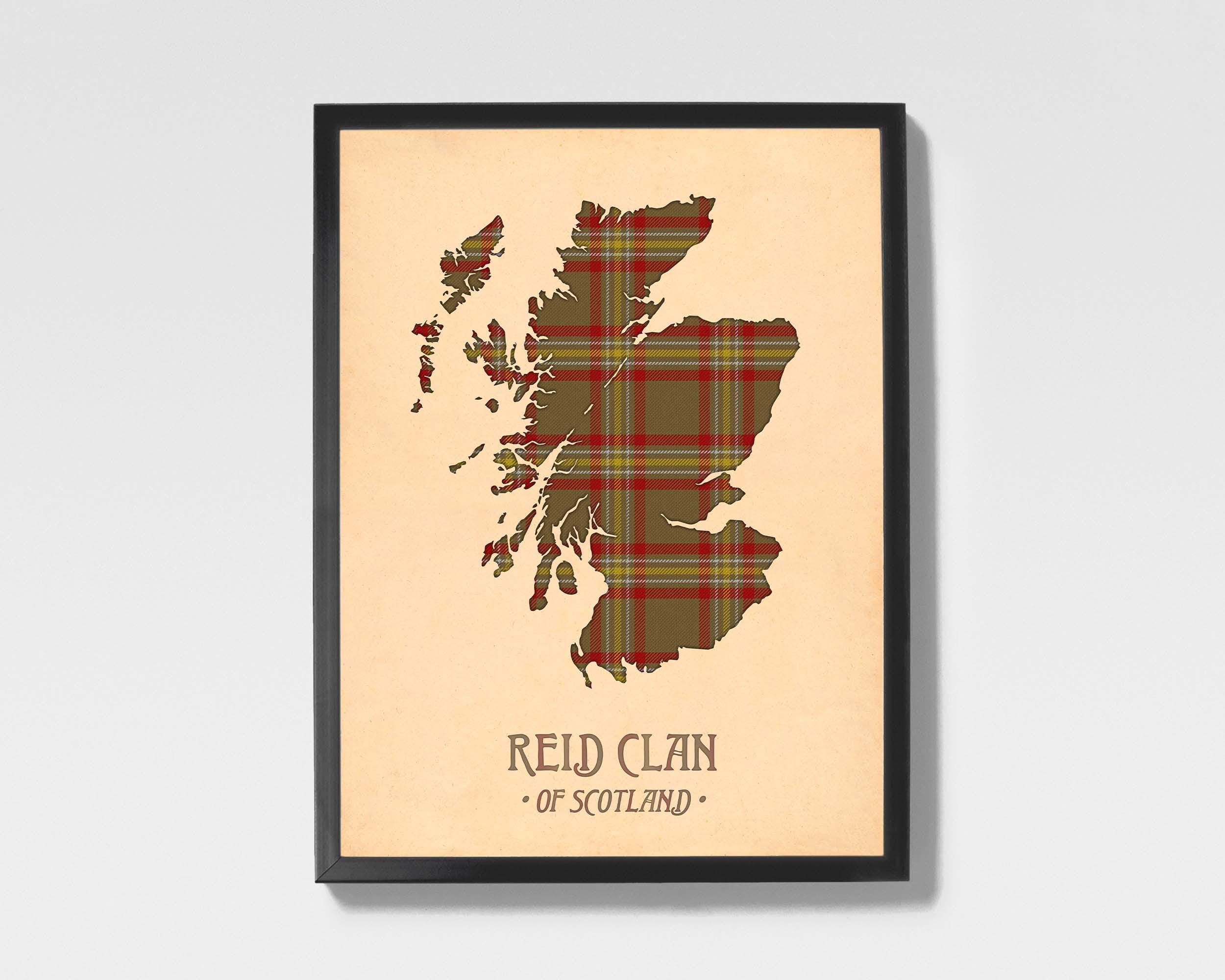 Clan Reid Tartan Print | Brown & Maroon Scottish Map Art - Etsy