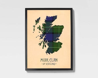 Clan Muir-tartanprint | Groene en marineblauwe Schotse kaartkunst
