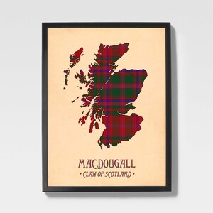 Clan Macdougall Tartan Print | Red & Brown Scottish Map Art