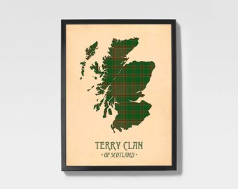 Clan Terry Tartan Print | Green & Brown Scottish Map Art