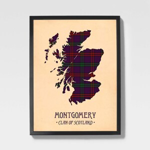Clan Montgomery Tartan Print | Purple & Maroon Scottish Map Art