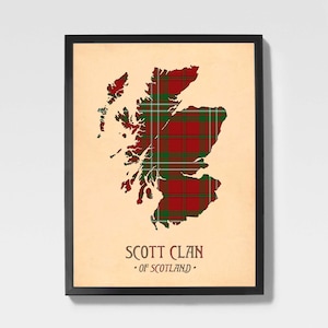 Clan Scott Tartan Print | Brown & Maroon Scottish Map Art
