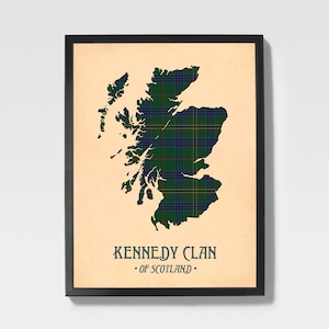 Clan Kennedy Tartan Print | Green & Black Scottish Map Art