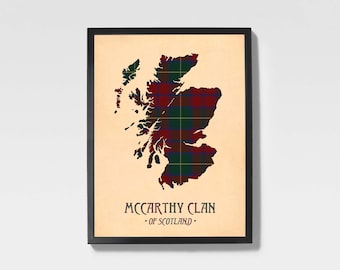 Stampa tartan del clan McCarthy / Mappa scozzese bordeaux e nera
