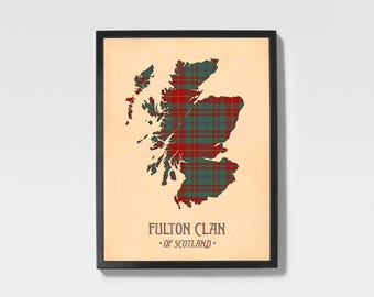Clan Fulton Tartan Print | Brown & Maroon Scottish Map Art