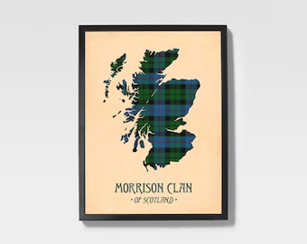 Clan Morrison Tartan Print | Green & Blue Scottish Map Art