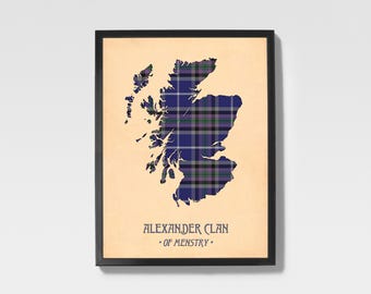 Clan Alexander Tartan-tryck | Blå & Marinblå skotsk kartkonst
