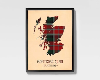 Estampado del tartán del clan Montrose / Mapa escocés en tonos granate y rojo