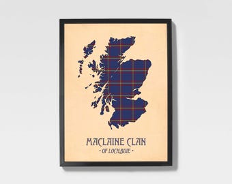 Clan Maclaine-tartanprint | Paarse en blauwe Schotse kaartkunst