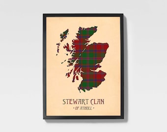 Clan Stewart Tartan Print | Maroon & Brown Scottish Map Art