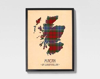 Clan Macan Tartan Print | Brown & Maroon Scottish Map Art