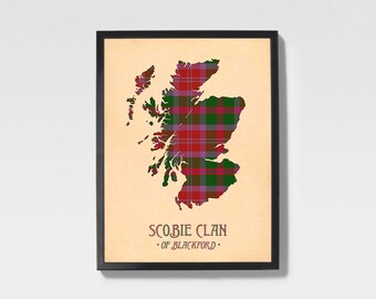 Stampa tartan Scobie / Opera d'arte di famiglia scozzese nei toni del marrone e del rosso