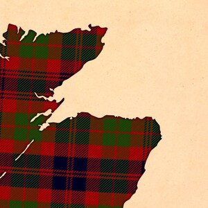 42. Argyll and Sutherland Tartan Print, bordowo-brązowa mapa Szkocji zdjęcie 6