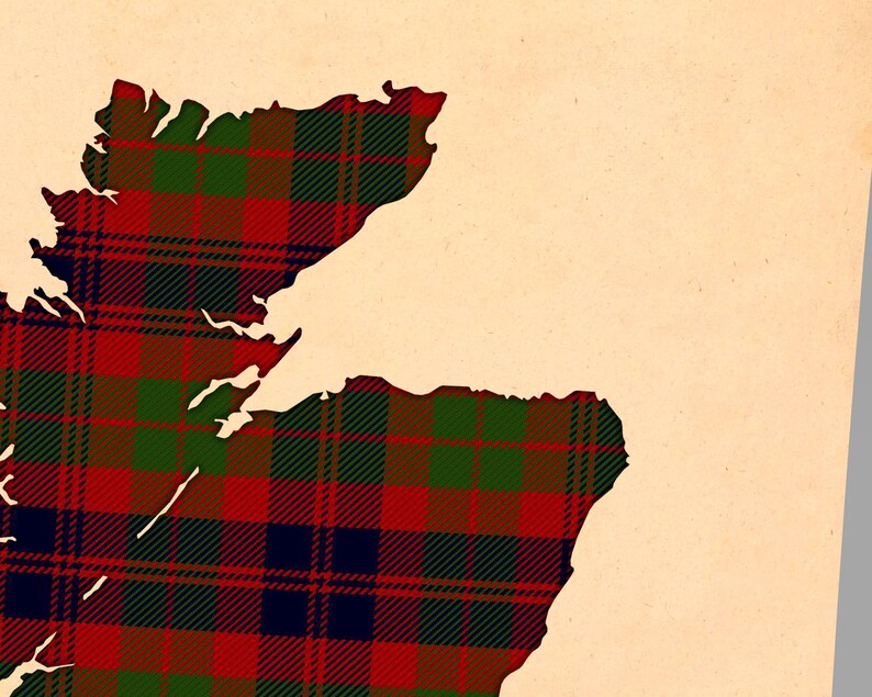 42. Argyll and Sutherland Tartan Print, bordowo-brązowa mapa Szkocji zdjęcie 6