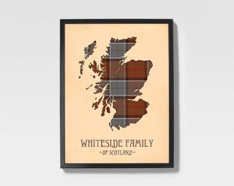Clan Whiteside Tartan Print | Brown & Maroon Scottish Map Art