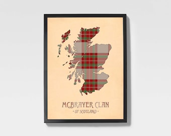 Clan Mcbrayer-tartanprint | Kastanjebruine en rode Schotse kaartkunst