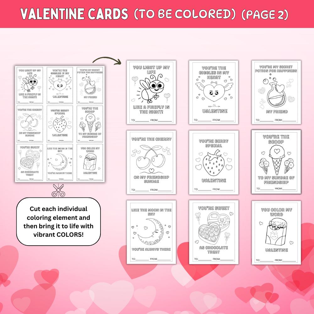 Valentine Coloring Cards Printable Kids Classroom Exchange DIY Color ...