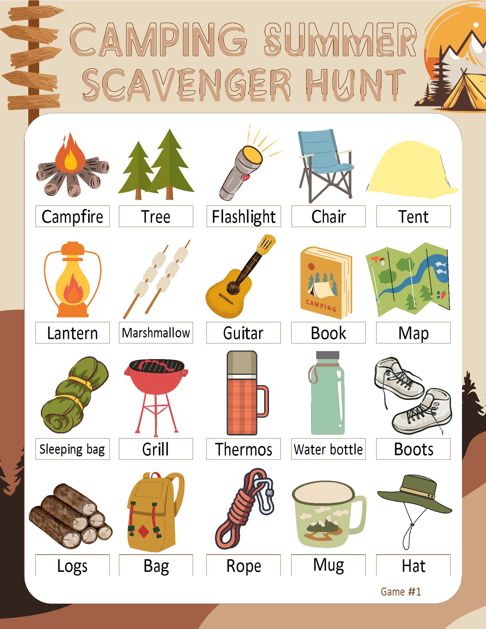 Kids Summer Camp Scavenger Hunt: Printable Outdoor Activity Game for ...