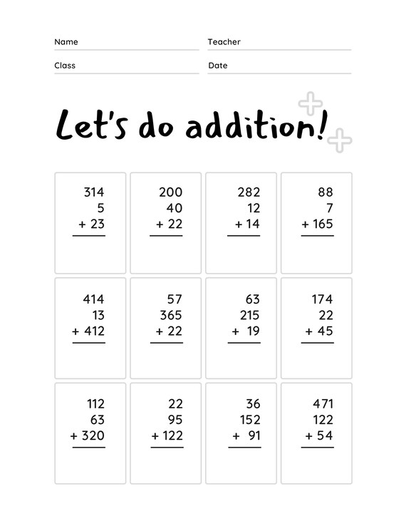 math worksheets second grade addition worksheets kids etsy