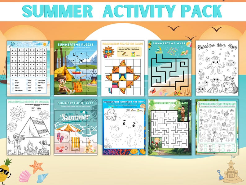 Summer Activity Pack Printable Kids Fun Educational Worksheets Games ...
