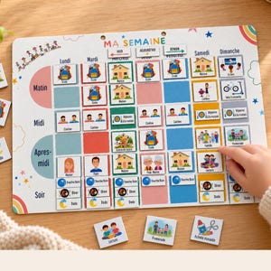 Piccola agenda settimanale magnetica per bambini - Formato A4 - 100 magneti per attività - Organizzazione settimanale e autonomia - Ispirata al metodo Montessori