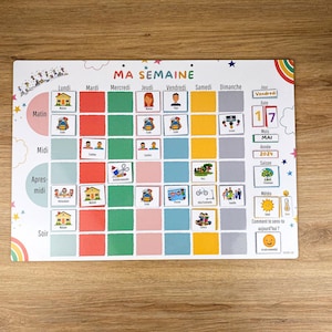 127 Magnets / Semainier Magnétique évolutif / Grand semainier / inspiration Montessori / Semainier enfant /