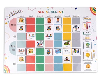Semainier Magnétique Enfant A3 – Planning Hebdomadaire & Organisation Familiale – 265 Magnets – Évolutif - Autonomie
