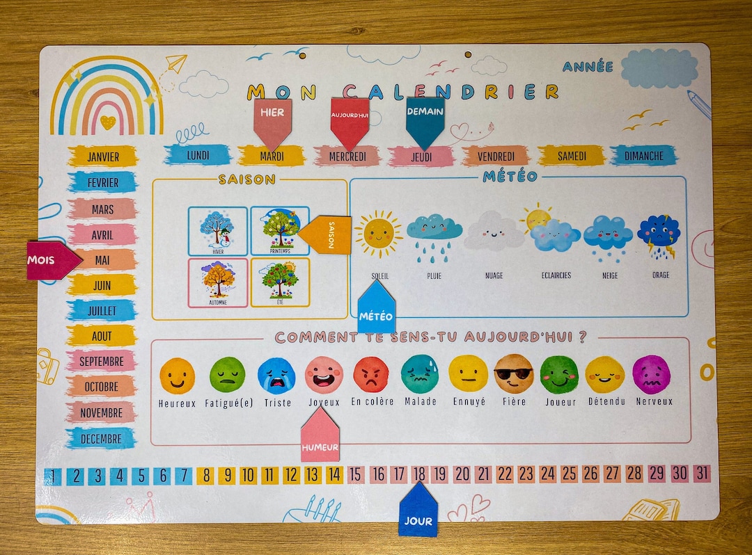 Grand Calendrier Magnétique / apprentissage du temps et des émotion