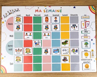 Grand semainier magnétique 265 Magnets -  enfant – Organisation semaine – Évolutif - inspiration Montessori
