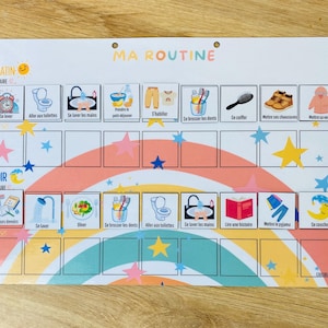 Tableau de routine enfant matin et soir – Magnets éducatifs Montessori – Autonomie enfant – Planning visuel magnétique A4
