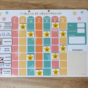 Motivation Enfant Tableau Magnétique A4 (21 x 29,7cm) 30 Tâches , 50 Étoiles , Tableau de Récompenses, Apprentissage