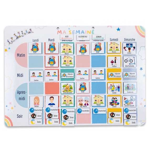 Petit Semainier Magnétique évolutif Enfant - format A4 – 100 Magnets Activités – Organisation Semaine & Autonomie - inspiration Montessori