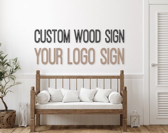 Signo de logotipo de empresa para pared, palabras de madera personalizadas, signo de logotipo personalizado, signo de logotipo personalizado, signo de madera personalizado para pared, signo de logotipo de madera personalizado