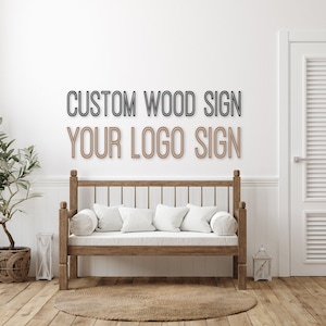Letrero con logotipo comercial para pared, palabras de madera personalizadas, letrero con logotipo personalizado, letrero con logotipo personalizado, letrero de madera personalizado para pared, letrero con logotipo de madera personalizado