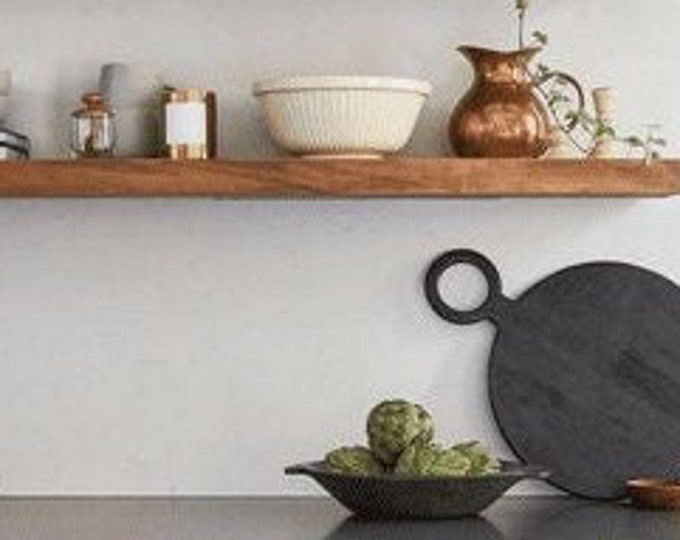 Featured listing image: 22cm x 3.4cm Floating Thick Scaffold Board Shelf, Hidden Brackets, Various Size Finish, Solid Brick Masonry Wall