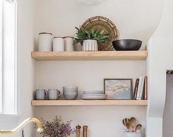 30cm x 3.4cm Floating Thick Deep Scaffold Board Shelf, Hidden Brackets, Various Size Finish, Plasterboard Drywall