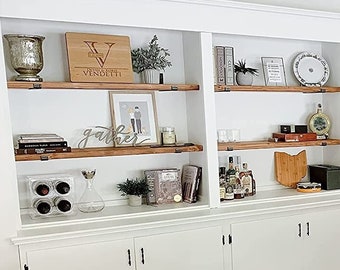 30cm x 3.4cm Thick Deep Scaffold Board Shelf, Type UP with Lip Brackets, Various Size Finish, Solid Brick Masonry Wall