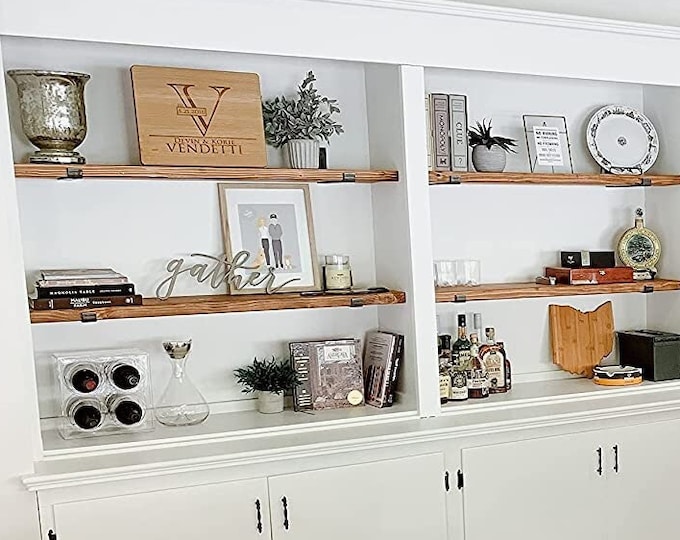 Featured listing image: 30cm x 3.4cm Thick Deep Scaffold Board Shelf, Type UP with Lip Brackets, Various Size Finish, Solid Brick Masonry Wall