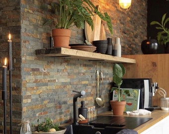 22cm x 3.4cm Thick Scaffold Board Shelf, Type L Brackets, Various Size Finish, Solid Brick Masonry Wall