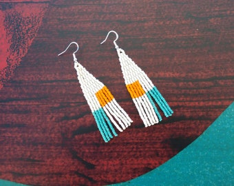 Color Blocked, Beaded Earrings with Fringe
