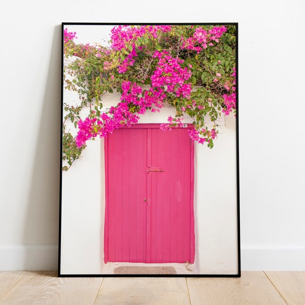 Digital Download - European Pink Door with Bougainvillea - Charming Floral Entryway Wall Art
