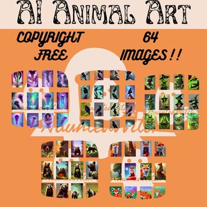 Animal Art Bundle, Digital Stickers, 64 copyright free images to use,