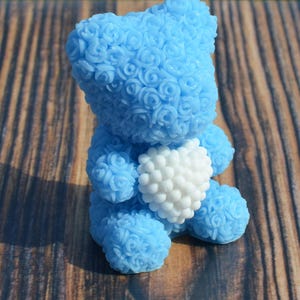 3D Bear in Roses Silicone Mold: Pearl Heart, Resin, Soap, Candle