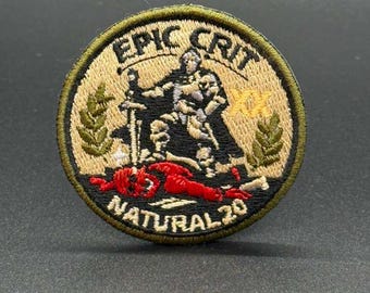 Parche de D&D Epic Crit Natural 20 – Insignia de logro bordada de 5 cm para juegos de rol de mesa.