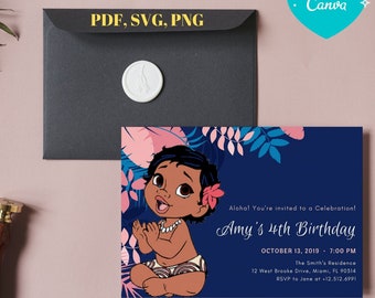DIY Moana Geburtstagseinladung - Druckbare Party Vorlage (Digitaler Download)