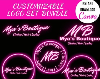 Boutique Logo Set, bearbeitbare Neon Pink Logos (Instant Download)