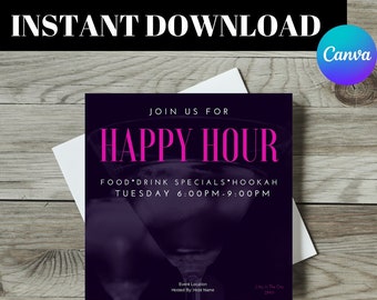 Happy Hour Party Flyer, Social Media Event Vorlage (Instant Download)