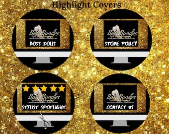 Bearbeitbare Instagram Highlight Cover - Gold & Schwarz Social (Instant Download)